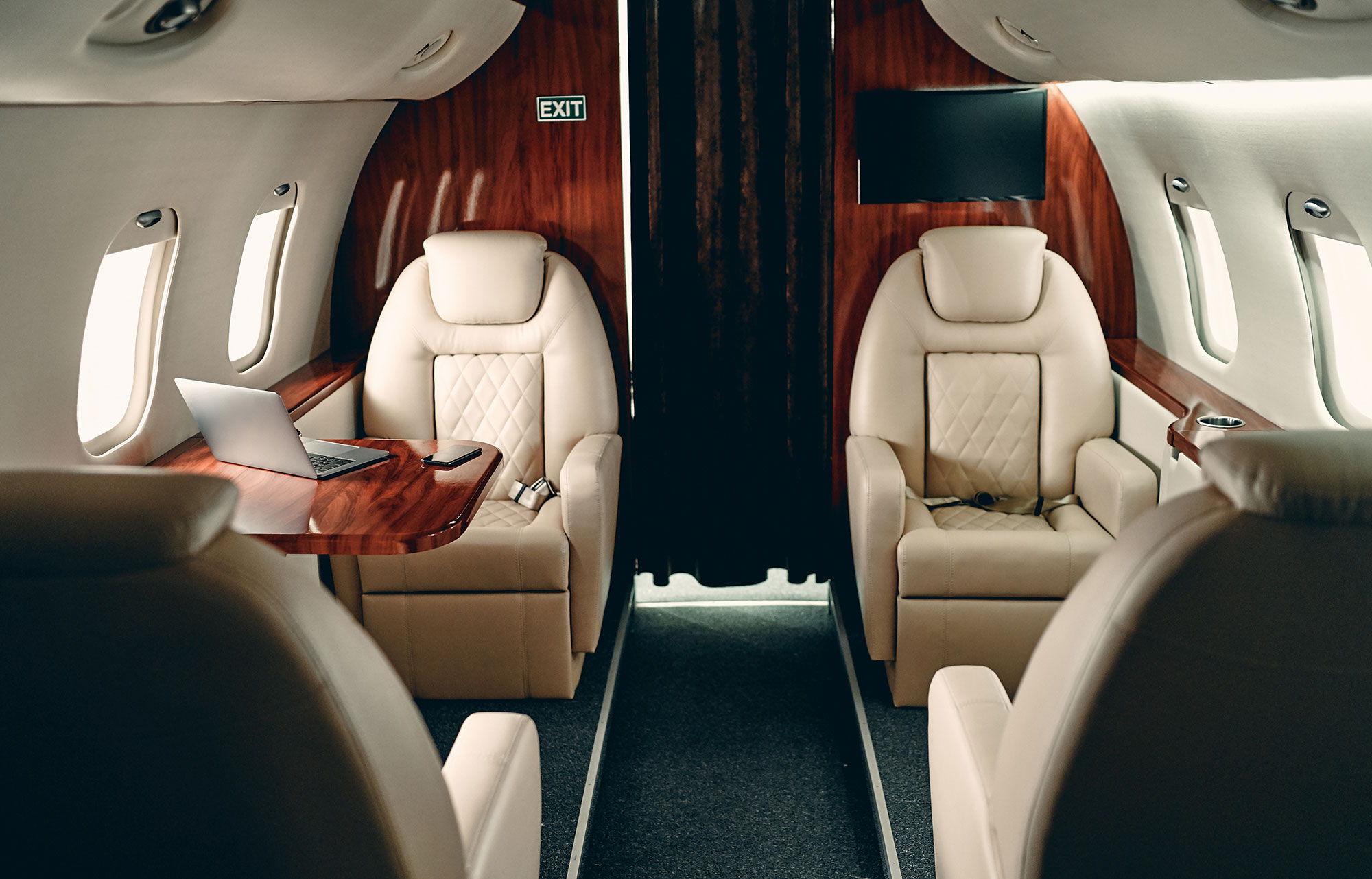 interior of aircraft with leather seats